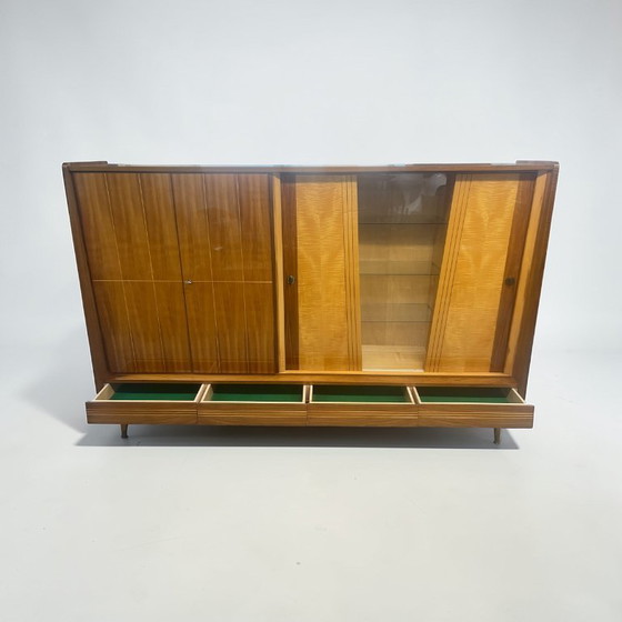 Image 1 of Exclusieve Duitse vintage barkast/woonkamerkast uit de jaren 50, hout in Riva-bootstijl.