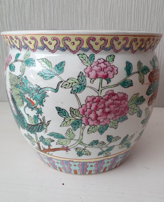 Image 1 of Chinese Flowerpot – Famille Rose (Dragon & Phoenix) – 21x18cm