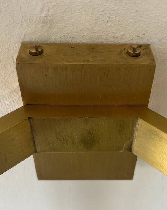 Image 1 of Vintage dubbele wandlamp, messing en mat glas, van Perzel, Frankrijk 1950.