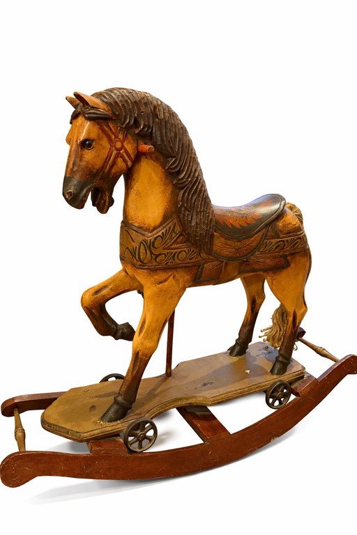 Rare Antique Wooden Rocking Horse – Hand Carved – ca. 1900–1920