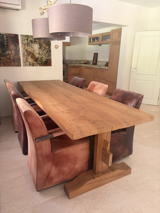 Super cool (like new) oak dining table with 8 chairs!! – eettafels, Wood