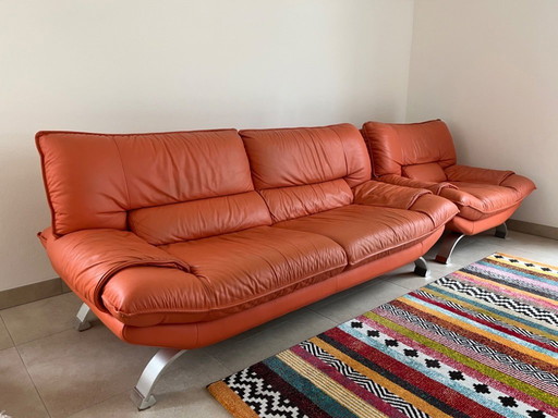 Canapé et fauteuil en cuir Nicoletti