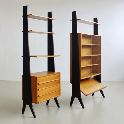 Système d'étagères modulaires vintage, meuble mural style années 60, entièrement restauré