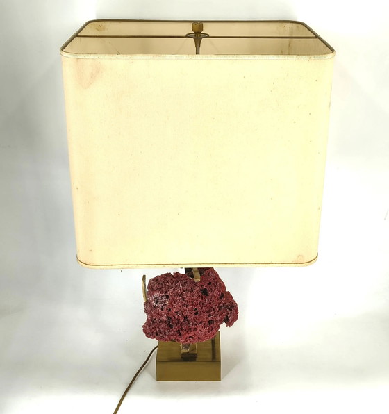 Rare red pipe organ coral brass table lamp, 1970s (photo 4 of 13)