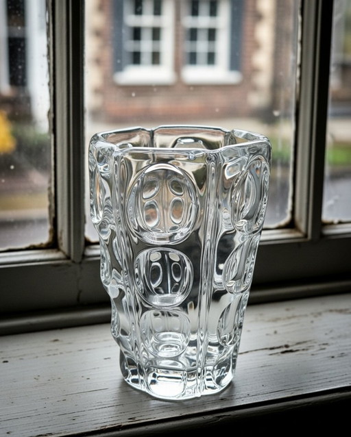 (W009) Ikonisches tschechisches Glas der Moderne: Vase mit konkaven ovalen Linsen – Sklo Union, 1960er-1970er Jahre