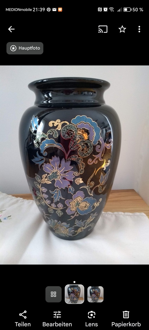Vaso per fiori, vaso con decorazione floreale, vintage