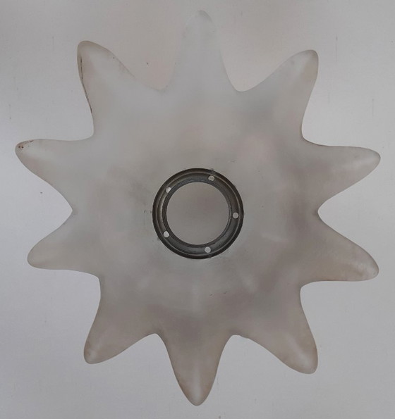 Image 1 of Lampada a sospensione in vetro ghiacciato a forma di calice e di petalo