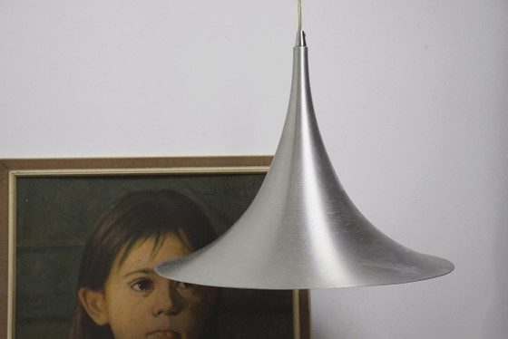 Trumpet Ceiling Lamp Mid Century Modern Tulip Witch Hat Large Vintage Pendant Light Brushed Aluminium Metal (photo 10 of 22)
