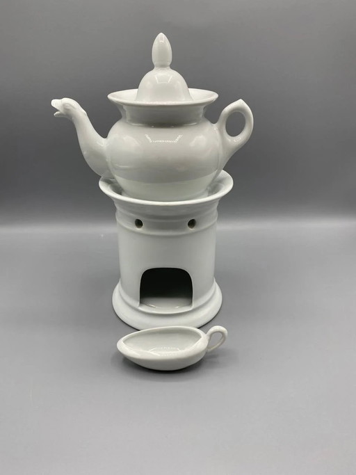 Komplettes Kräutertee-Set aus weißem Porzellan – Teekanne, Wärmer und Tasse – ca. – servies, Porcelain
