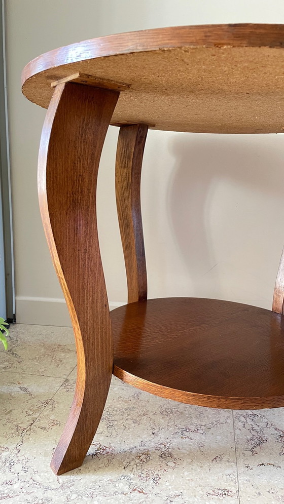 Image 1 of Round Oak Coffee Table with 2 Vintage Tops