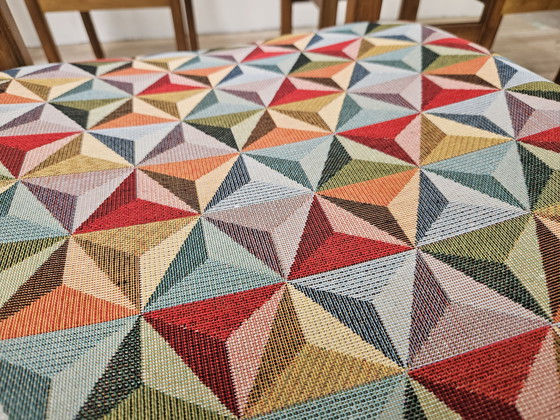 Image 1 of Beuken eetkamerstoelen met geometrische zitting uit 1950