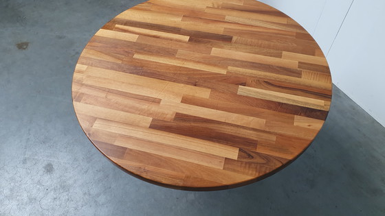 Image 1 of Round mixed wood table 100cm cast iron base Pedrali