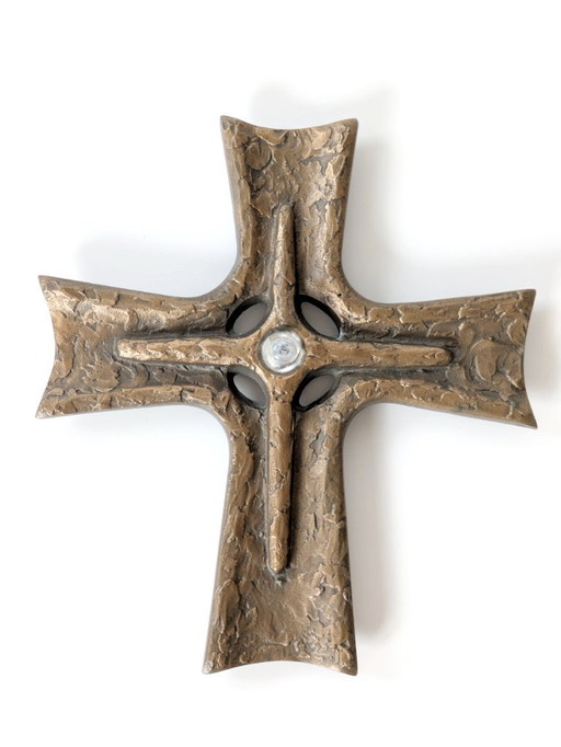 Midcentury Brutalist Bronze Crucifix | Artist Signed