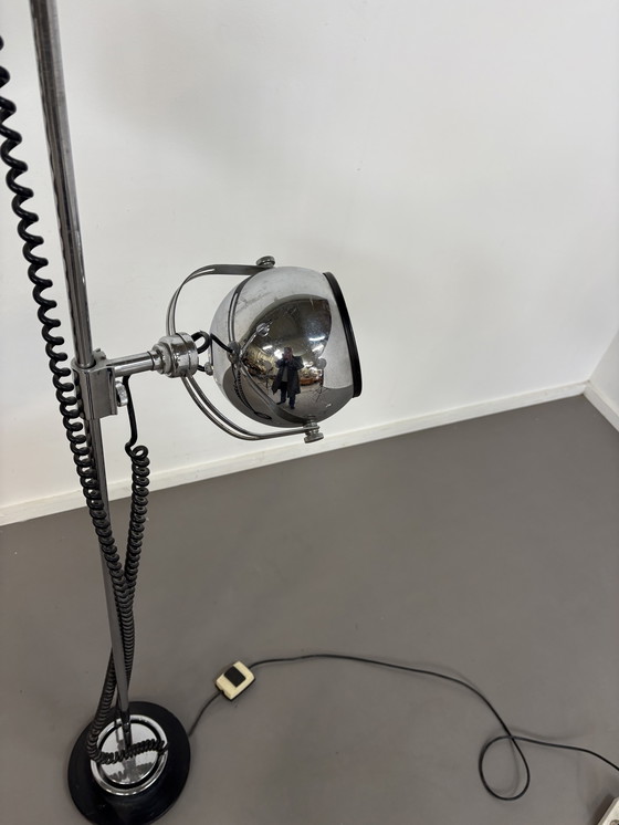 Image 1 of Vintage Chrome With Black Spaceage Eyeball Floor Lamp Sixties
