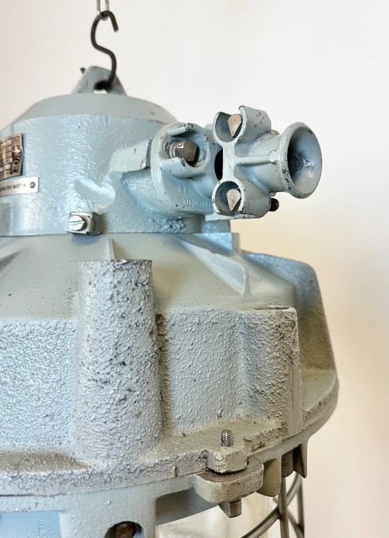 Image 1 of Large Grey Industrial Bunker  Light with Iron Cage from Elektrosvit, 1970s