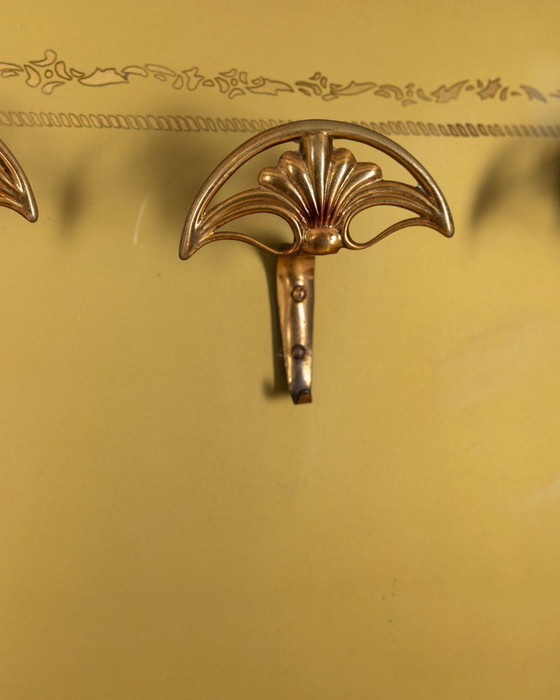 Image 1 of Appendiabiti da parete vintage anni 50 in legno e vetro decorato design Italiano