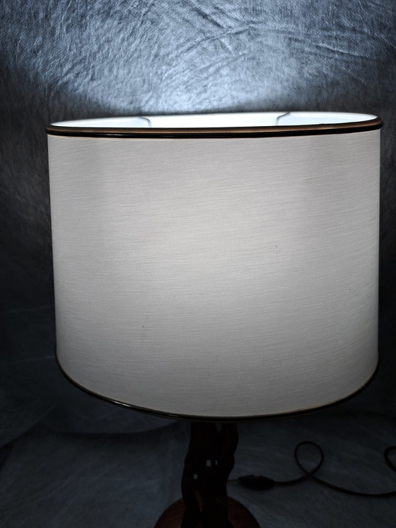 Image 1 of Mid-century hand-carved Scandinavian teak table lamp