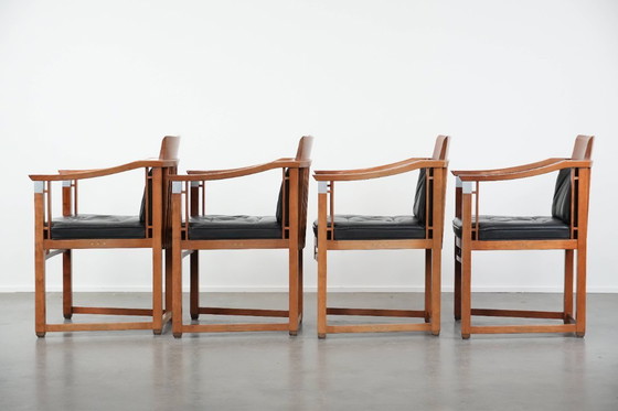 Image 1 of 4 x Schwarze Schuitema Art-Deco-Esszimmerstühle aus Leder mit Armlehnen aus der Decoforma-Serie