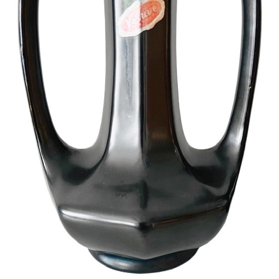 Image 1 of Antique Thulin Art Nouveau vases, matte black and green ceramic, 1910s