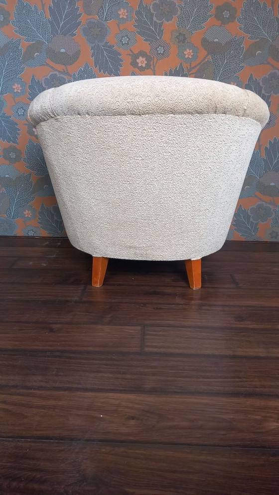 Danish shell armchair 1950s, Textile, Wood, Beige (photo 4 of 7)