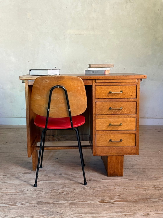 Vintage eikenhouten halfminister bureau – Brass, Art Deco (photo 3 of 11)