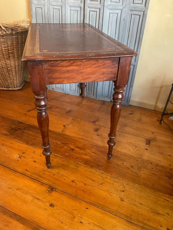 Image 1 of 19th Century Desk Worktable Leather And Inlaid With Gold Leaf