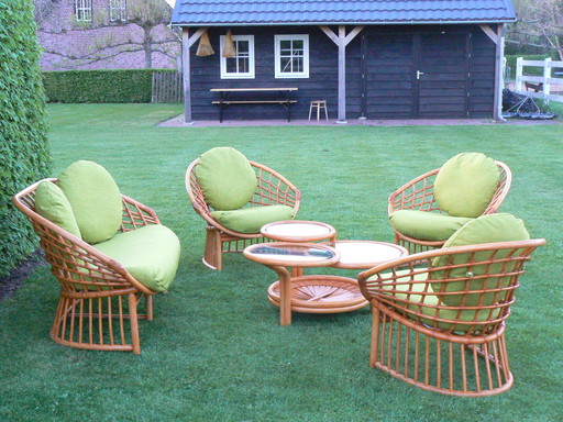 Set di divani Schütz in 5 pezzi vintage in rattan unico, anni '80/'90