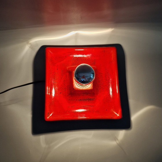 Image 1 of Vintage Square Red Wall Lamp - Ceramic, Orange/Red Glaze, Germany 1970s, Hustadt Leuchten, E27