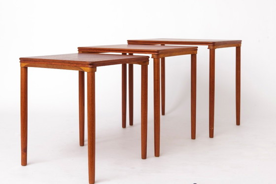 Image 1 of Set of 3 Teak Nesting Tables – 1970s Danish Mid-Century Modern Design, Vintage Side Tables, Scandinavian Teak Furniture