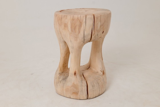 Image 1 of Sculptural Side Table, Stool, Solid Wood, Contemporary Design