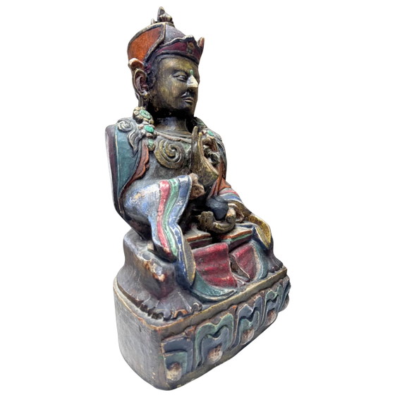 Rara Karma Pakshi (2º Karmapa) del siglo XVII – Escultura de madera policromada calidad museo – 44 cm – (photo 3 of 10)