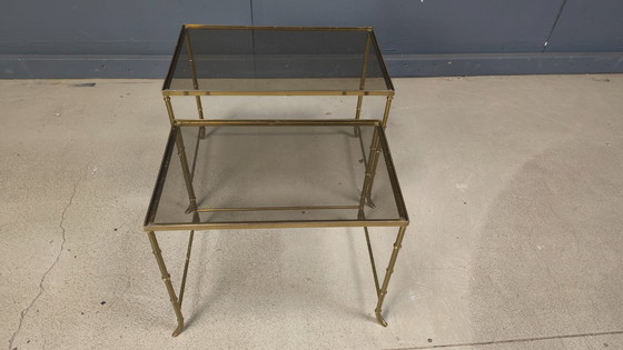 Image 1 of Brass faux bamboo nesting tables, 1960s