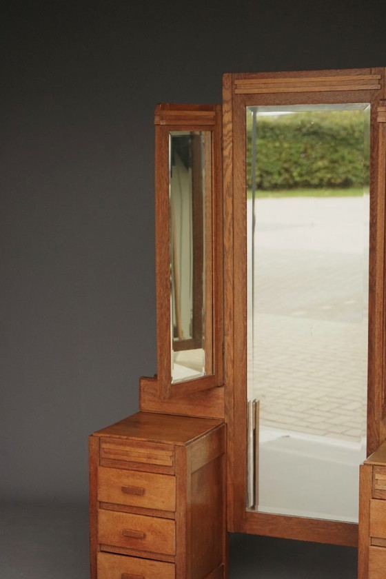 Image 1 of Haagse School Art Deco Dressing Table in oak. 1930s