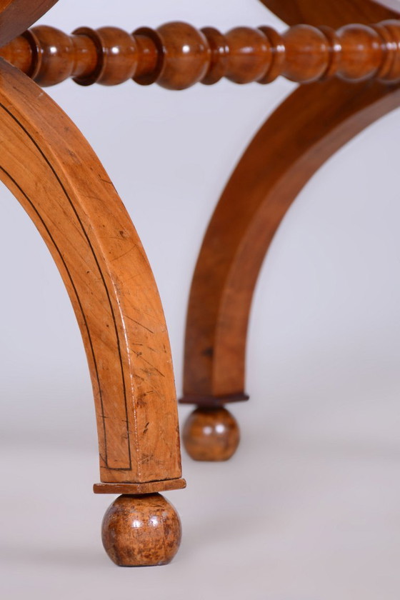 Restored Biedermeier Armchair with Stool, Beech, Oak, Cherry, Austria, 1830s – Textile, Wood (photo 18 of 20)