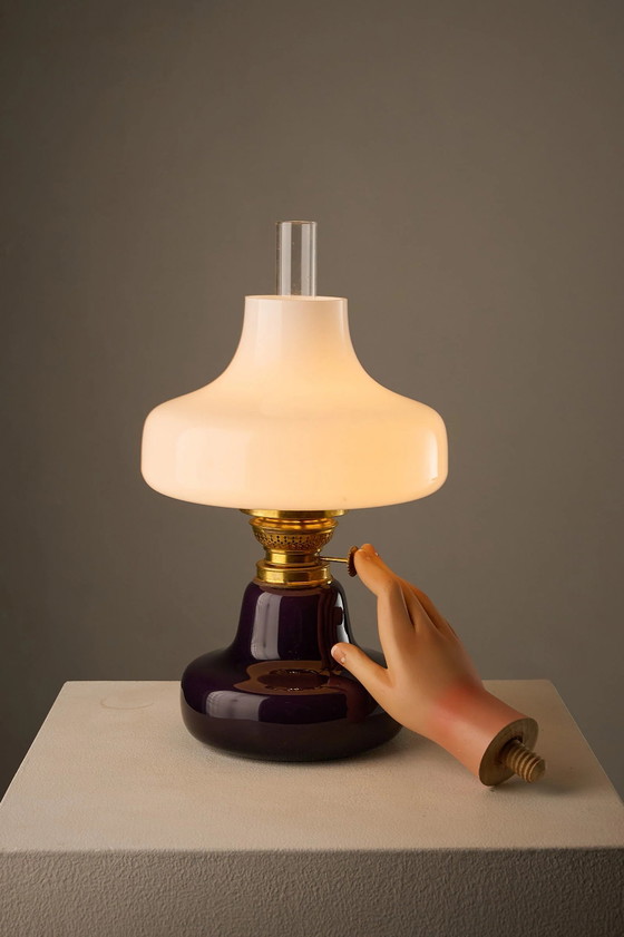 Fog & Mørup El-Oline Purple Table Lamp, Denmark, 1960s, Glass, Brass, White (photo 6 of 9)