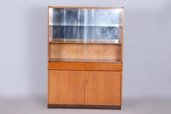 Restored Art Deco Display Cabinet, Oak and Glass, Czech, 1940s – Jitona, Metal (photo 3 of 15)
