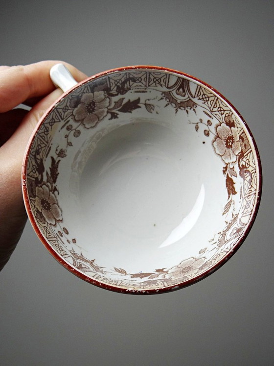 Image 1 of Sarreguemines - Kyoto - antique tea set: 5 cups and 6 Japanese-style saucers