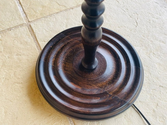 Image 1 of Mid-Century, Turned Wood, Bamboo Rattan Floor Lamp Circa 1950s