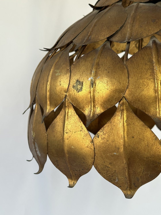 Image 1 of Gilt Toleware Ceiling Lamp, 1960s, Attributed to Hans Kögl