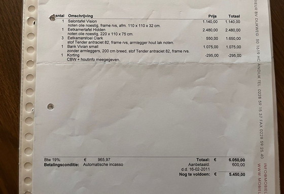 Image 1 of Bert Plantagie Hidden – opgeknapte design eetkamer- en salonset (noten + RVS)