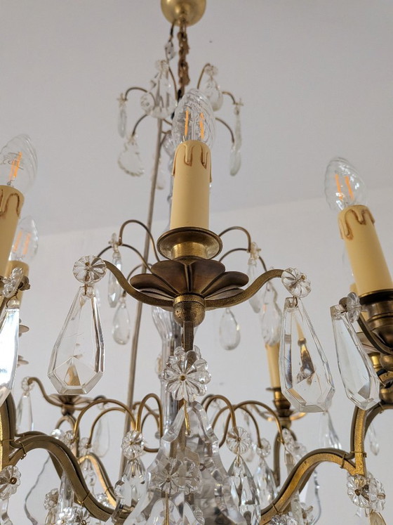 Elegante kristallen kroonluchter met 8 lampen (circa 1920) – Crystal, Glass (photo 4 of 6)