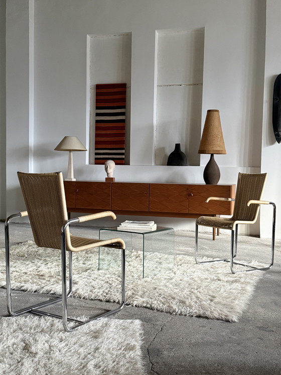 Image 1 of 2 sedie a sbalzo TECTA D20, sedia a dondolo, rattan cromato, anni '80