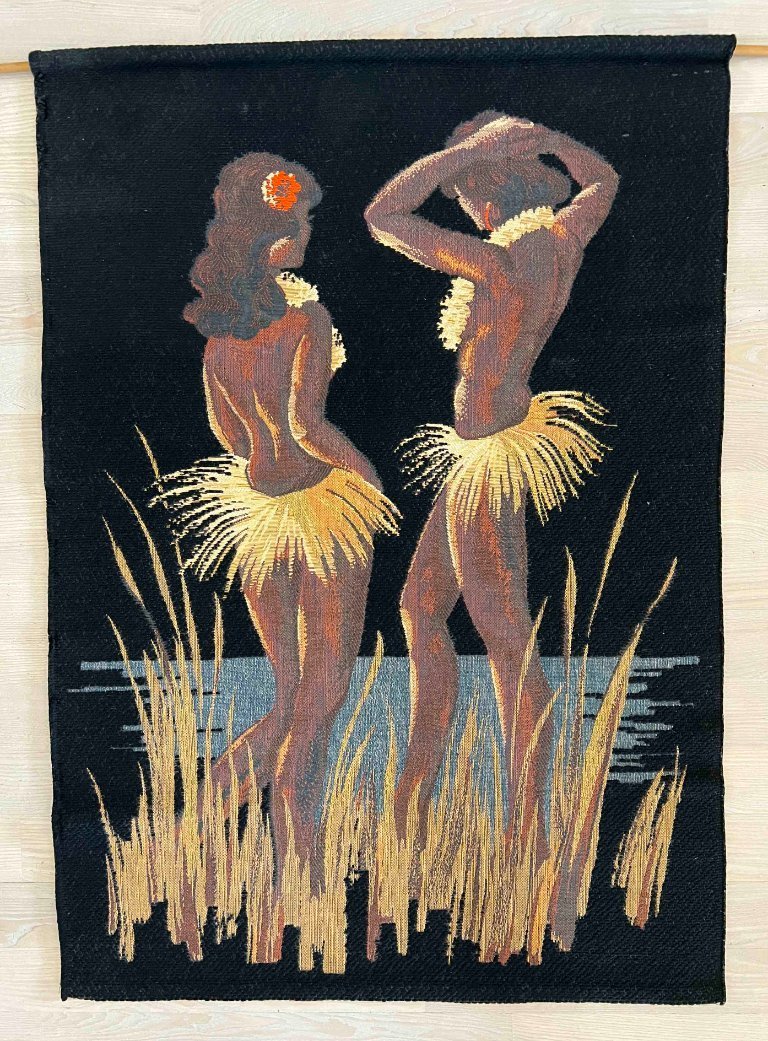 Tapisserie Vintage Belge - Scène De Village Avec Danseurs Et Buveurs - 54 X 20 Pouces