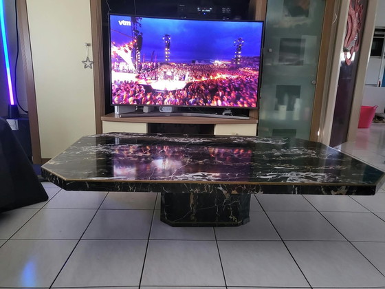 Luxury Vintage Italian Marble Coffee Table, Nero Portoro, Black (photo 10 of 13)
