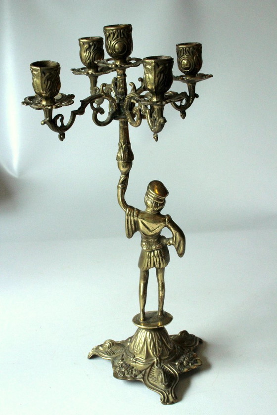 Image 1 of 2 heavy candelabra/candlestick brass with 5 arms as a set