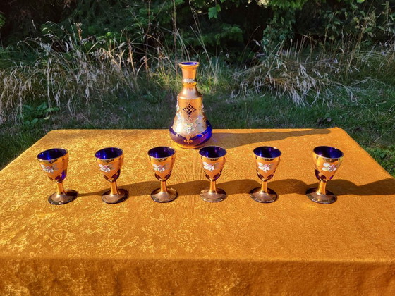 Vintage Murano Handmade Decanter Set Cobalt Blue Decanter Set - 24K Gold 7 Pc's, Glass & Decanter, Glass (photo 5 of 10)