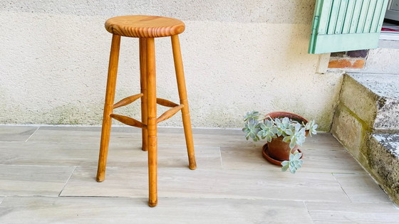 Image 1 of Vintage Solid Wood High Stool