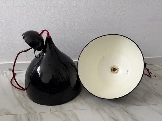 Set di 2 lampade vintage FUNiture 3102-01B – Nero lucido con cavo rosso – Lampade a sospensione, Metal (photo 3 of 5)