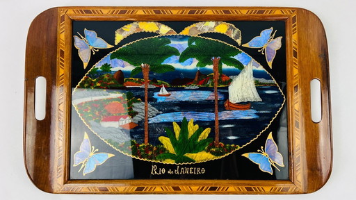 Vintage: 1940-1955 handbeschilderd art deco stijl dienblad, Braziliaans