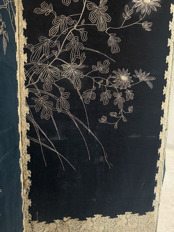 Image 1 of Antique Chinese embroidered chinoiserie folding screen ca. 1885
